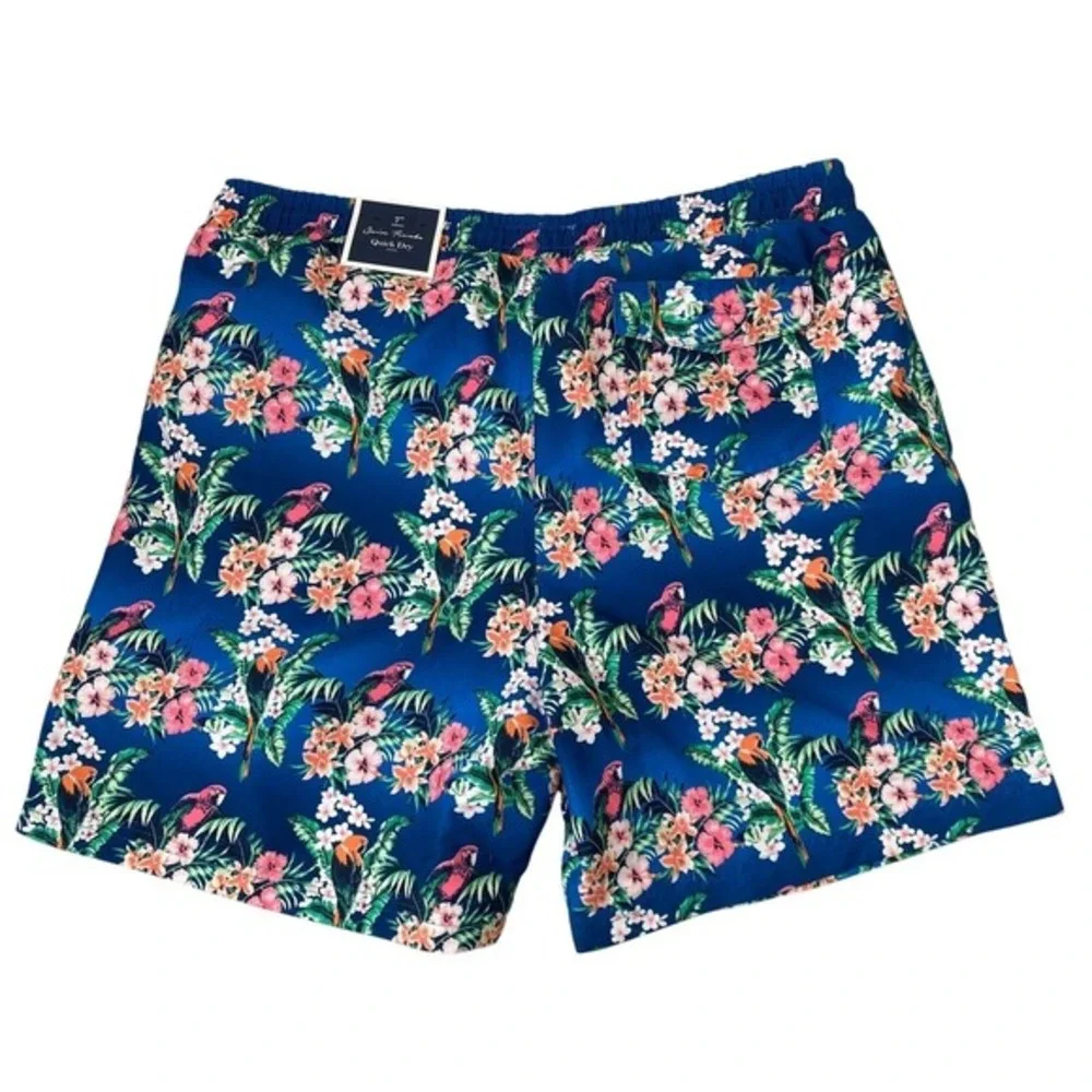 Club Room Men‎ Swim Trunks Beach Shorts Size XL Blue Tropical Floral Parrots NWT